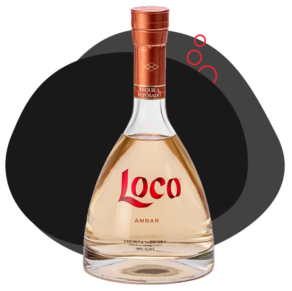 bottle of loco ambar tequila with distinctive packaging