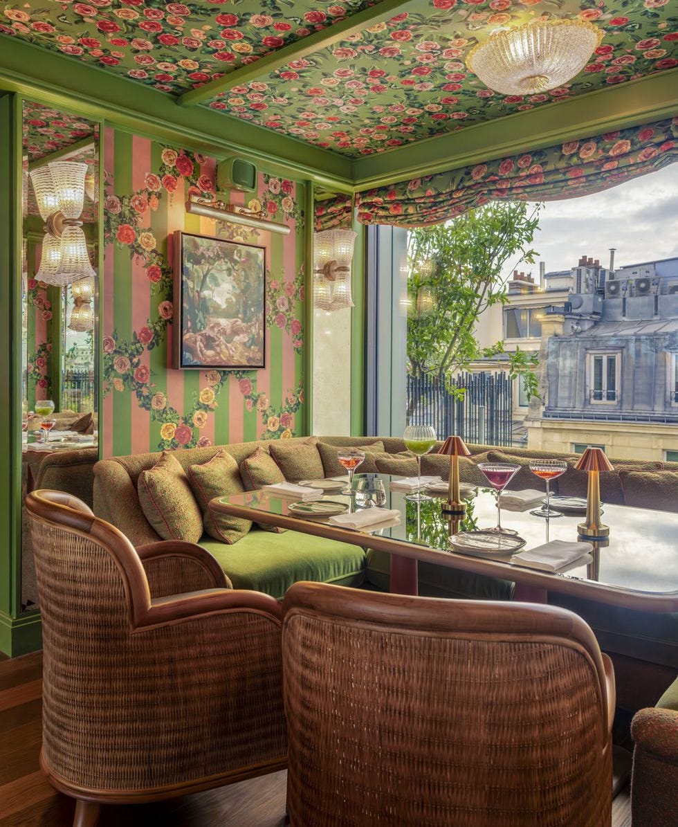 a room with a table and chairs