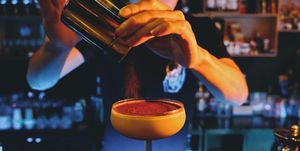 Bartender, Drink, Alcoholic beverage, Cocktail, Distilled beverage, Bar, Manhattan, Club, 