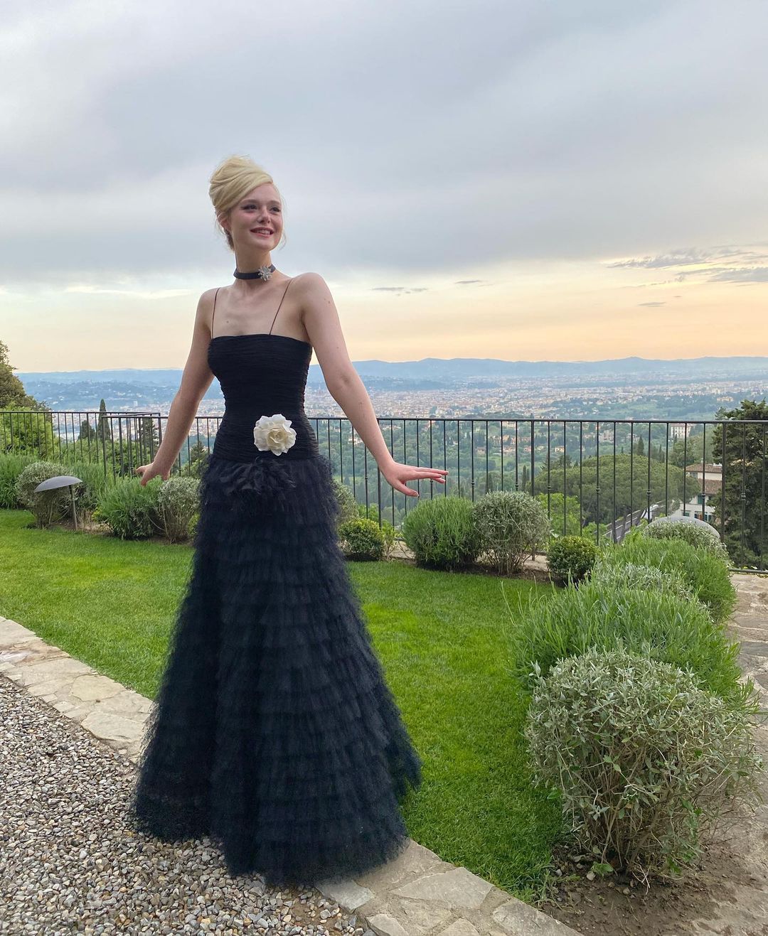 Elle Fanning Looks So Chic in a Ruffled Black Vintage Dress