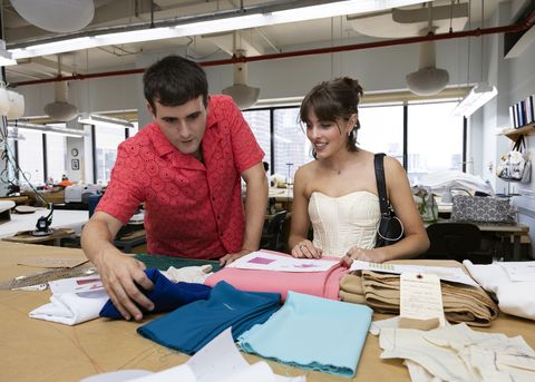 fashion designer alejandro gómez palomo, who is designing costumes for a new ballet by choreographer giannareisen, right, for the upcoming fashion gala, new york city ballet costume shop, thursday, august 4, 2022 credit photo erin baiano