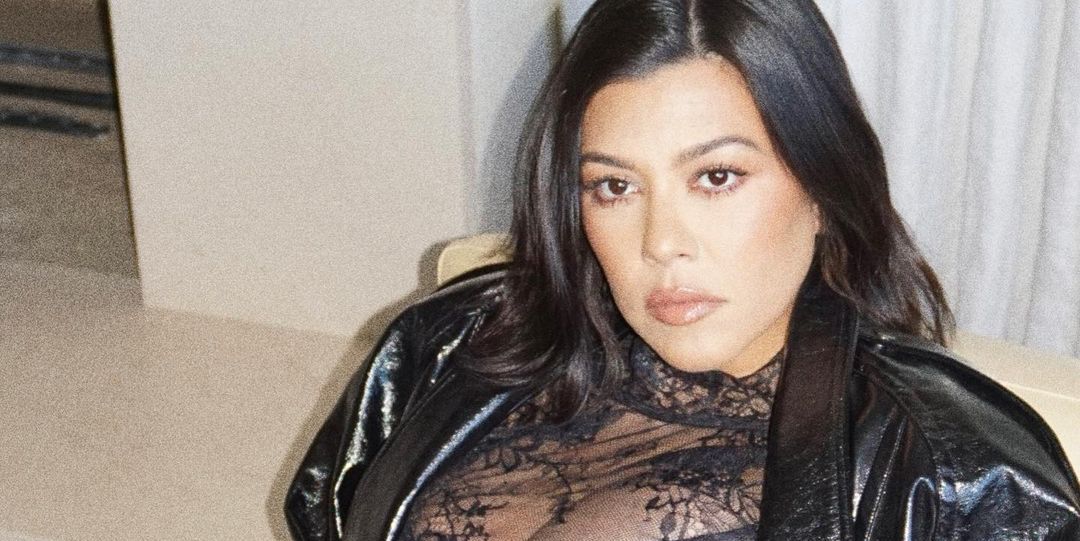 Kourtney Kardashian Wears Crop Top With Lace Bra