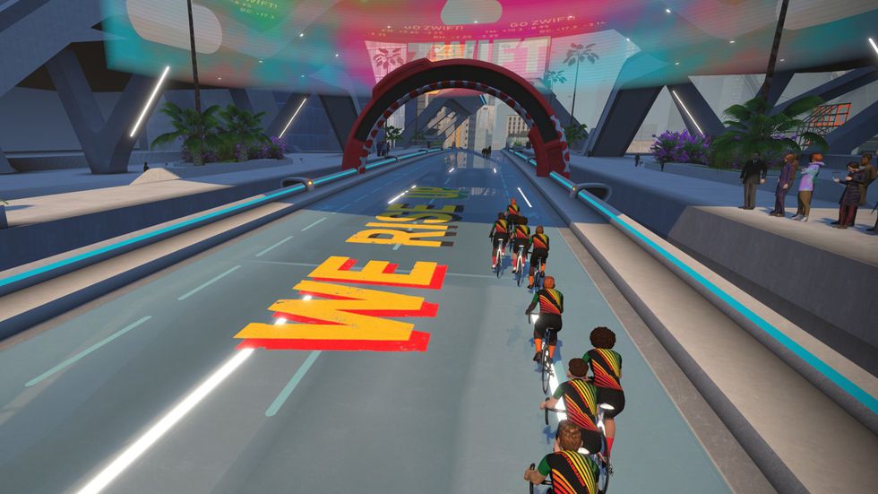 a screenshot of zwift's black celebration series ride