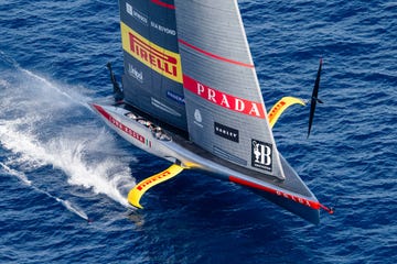 the luna rossa prada pirelli boat at the america's cup