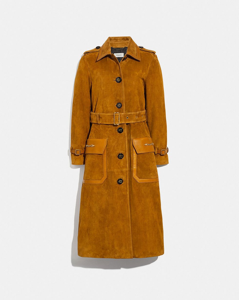 Clothing, Coat, Trench coat, Overcoat, Outerwear, Tan, Sleeve, Duster, Beige, Collar, 