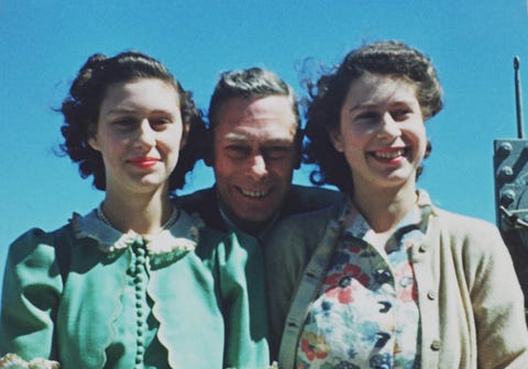 elizabeth the unseen queen,princess margaret king george vi princess elizabeth,picture shows princess margaret and princess elizabeth with their beloved father king george vi onboard hms vanguard in 1947 taken from the upcoming bbc documentary, elizabeth the unseen queen

strictly embargoed not for publication until 2201 hrs on saturday 7th may 2022,screengrab