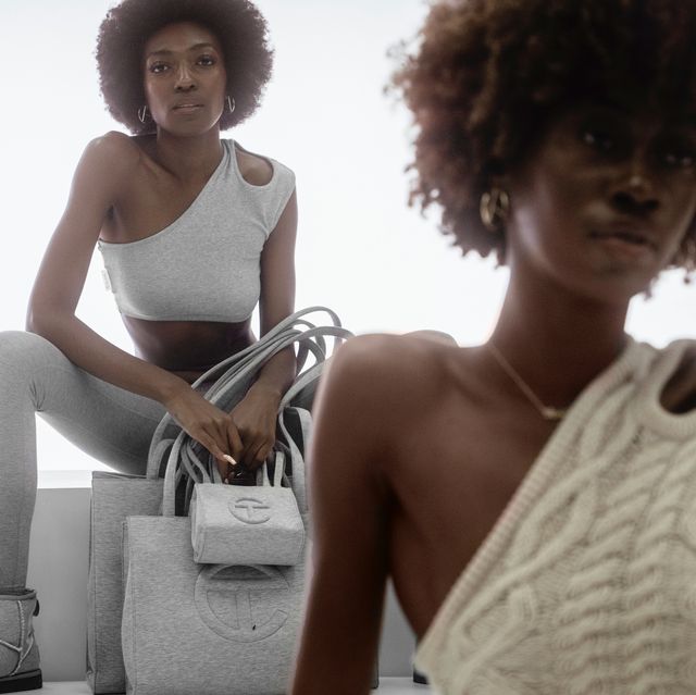two models wear apparel and hold bags from the second ugg x telfar collaboration