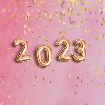 2023 3d letters in pink surface with falling confetti