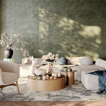 3d rendered of living room with easter decoration