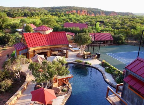 pool, tennis, court, and cabana at Red sands ranch in texas