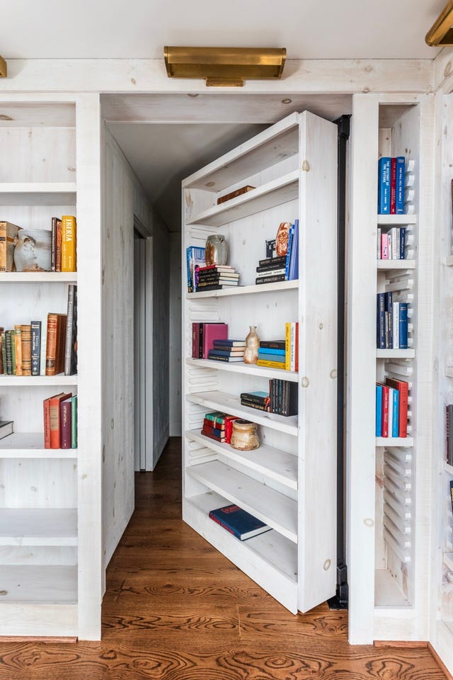 secret passage hidden behind a bookshelf