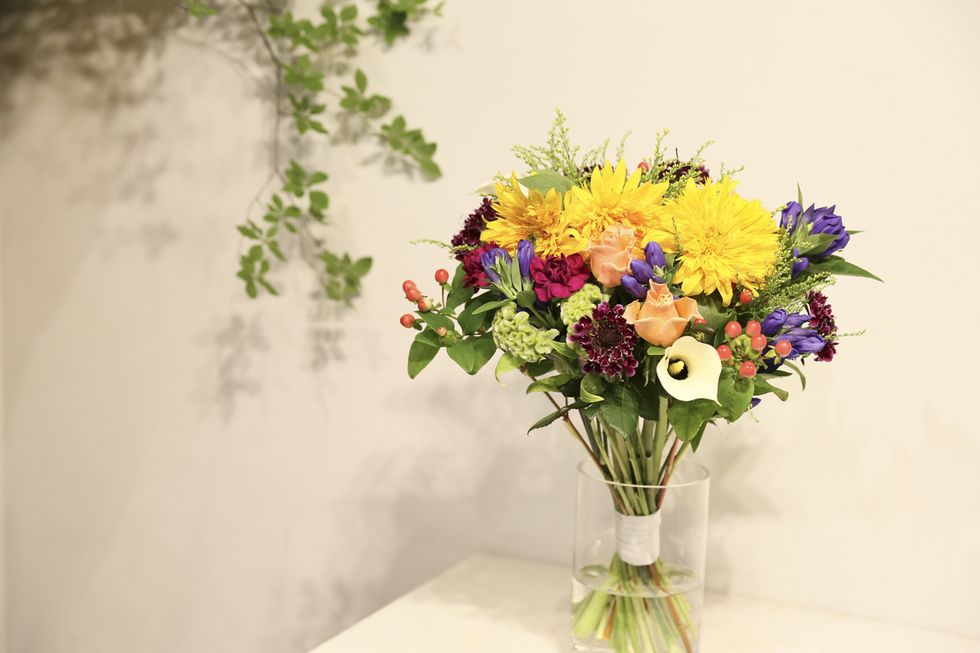 Flower, Bouquet, Flower Arranging, Floristry, Cut flowers, Floral design, Yellow, Plant, Vase, Wildflower, 