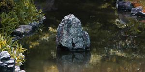a group of rocks in a pond