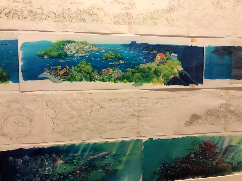 Painting, Aquarium, Watercolor paint, Wall, Acrylic paint, Mural, Organism, Landscape, Art, Paint, 