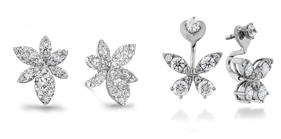 左圖：AERIAL BREEZE白K金鑽石耳環 鑽石總重約2.71ct／右圖：Aerial Regal Butterfly蝴蝶白K金鑽石耳環