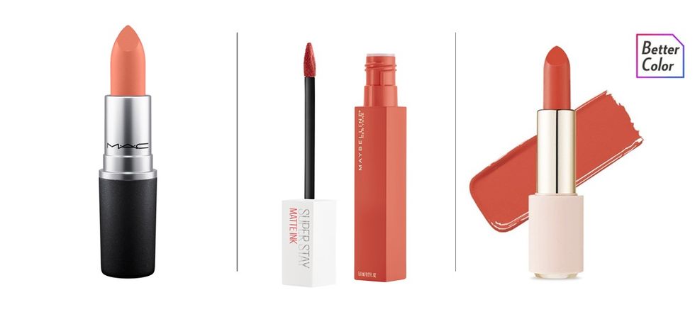 Red, Lipstick, Orange, Cosmetics, Beauty, Pink, Material property, Lip gloss, Tints and shades, Lip care, 