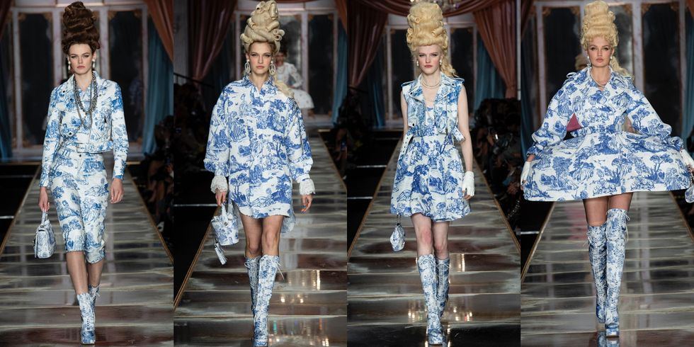 【米蘭時裝週】MOSCHINO 2020 秋冬系列推出一系列藍色印花稱裙。