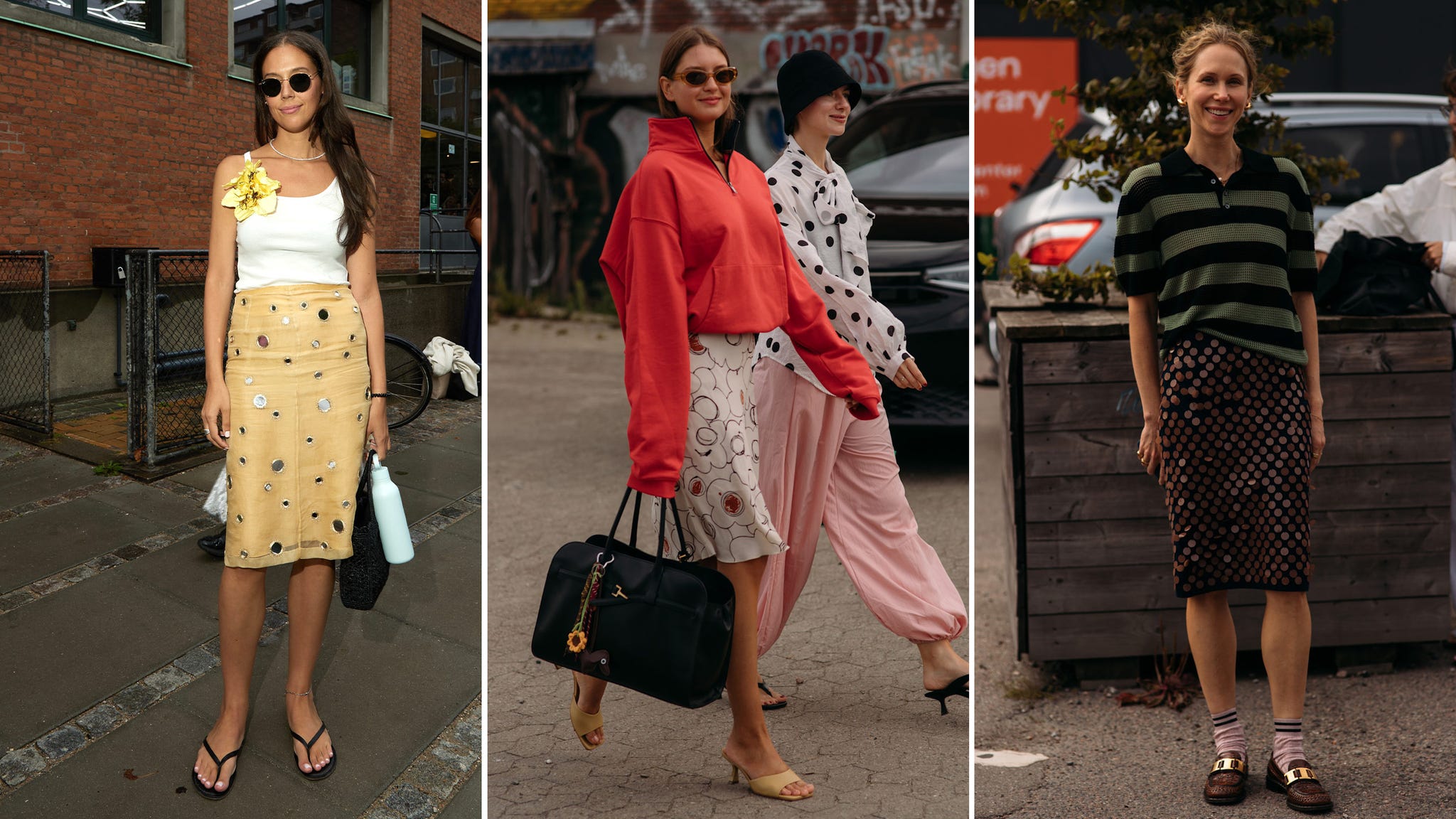 three individuals showcasing fashionable outfits and accessories