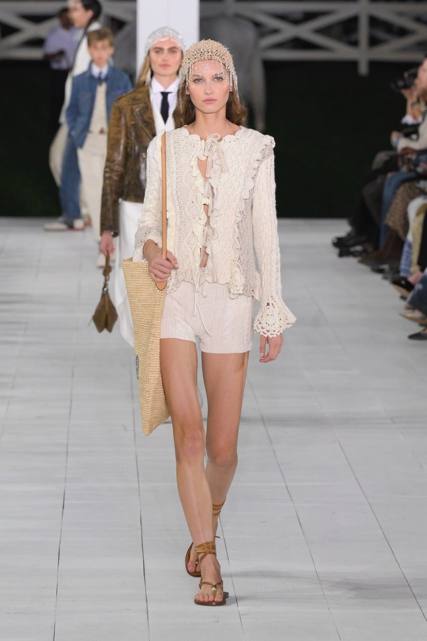 model on the runway at ralph lauren rtw spring 2025 as part of new york ready to wear fashion week on september 5, 2024 in east hampton, new york 