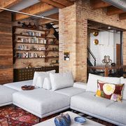 Living room, Room, Interior design, Furniture, Property, Wall, Building, Ceiling, Brick, House, 