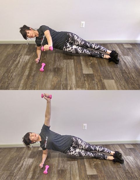 Side plank to arm raise