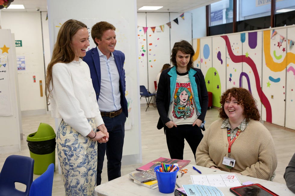 The Duke of Westminster and Miss Henson chat with members of Studio by Storyhouse in Chester, including Young Frontman Tom Stych and staff member Phoebe Orsmond