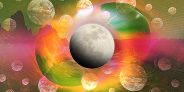 the moon surrounded by colorful swirls