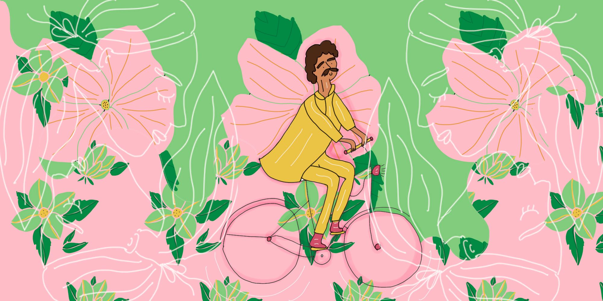 Pink, Green, Illustration, Plant, Fictional character, Flower, Wildflower, Art, Herbaceous plant, Malvales, 
