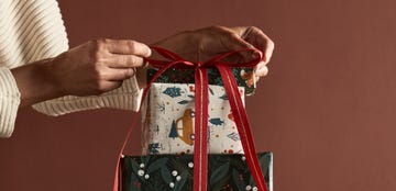 a person holding a gift bag