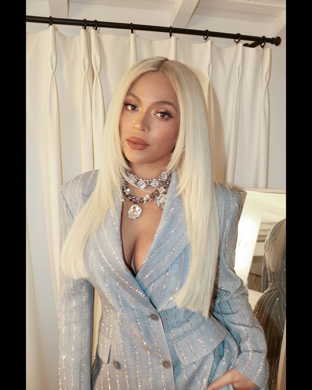 Beyoncé Proves She's the Boss in an Icy Suit With Rhinestone Pinstripes