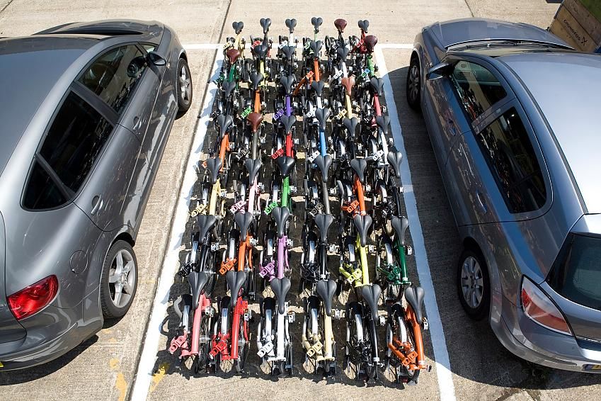42 brompton foldable electric bikes in one parking space