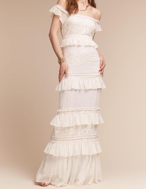 Gown, Clothing, Dress, Wedding dress, Shoulder, White, Bridal party dress, Bridal clothing, Fashion model, Waist, 