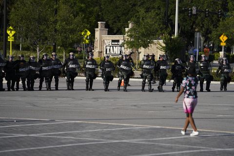 protestors clash with police while trying to access the interstate during a second day of protests on sunday, may 31, 2020 in tampa