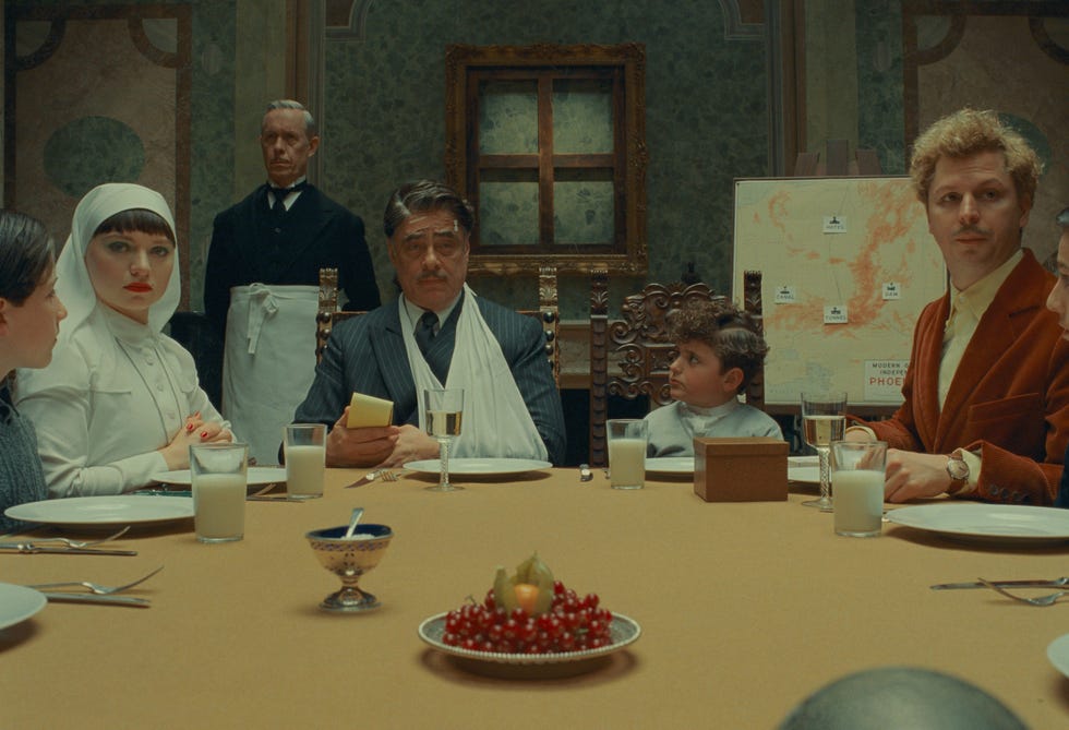 (l to r) mia threapleton as liesl, benicio del toro as zsa zsa korda and michael cera as bjorn in director wes anderson's the phoenician scheme, a focus features release. credit: courtesy of tps productions/focus features © 2025 all rights reserved.