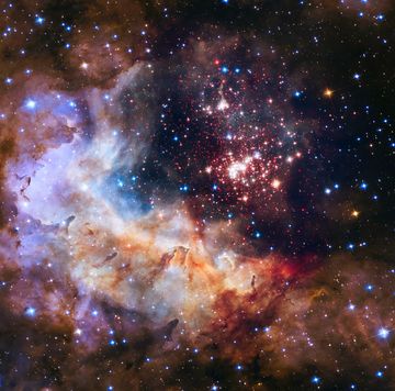 westerlund 2, een cluster met 3000 sterren gefotografeerd door de hubble ruimtetelescoop
