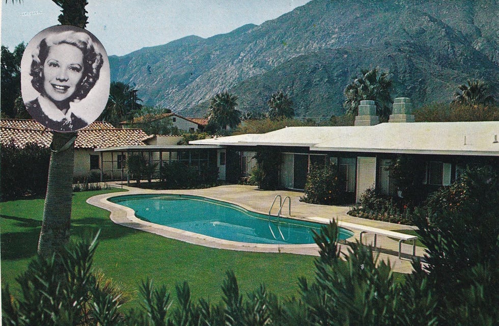 432 hermosa pl vintage postcard image depicting the house's backyard and pool