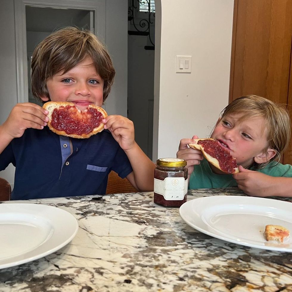 kids eating jam at table