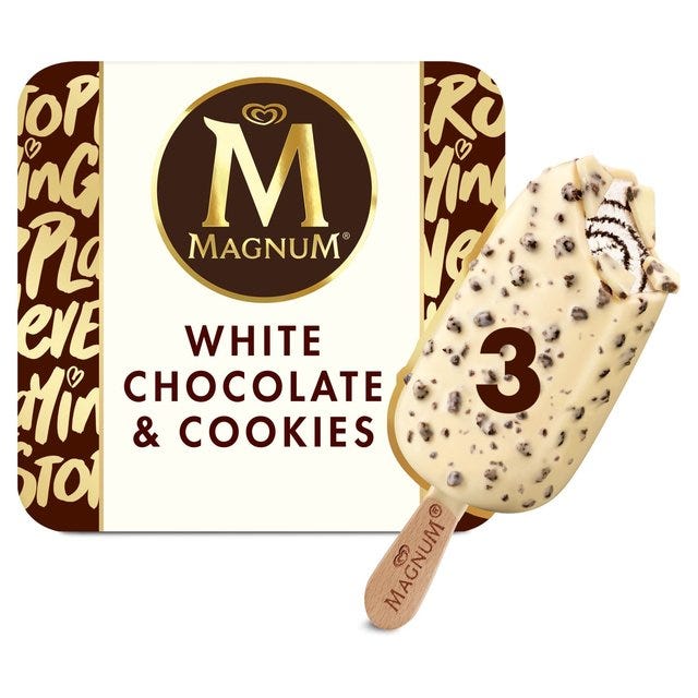 magnum white chocolate and cookies