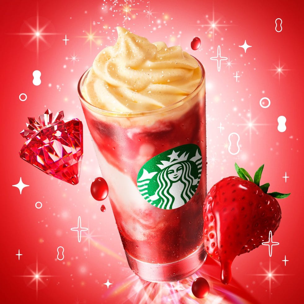 decorative beverage featuring layers of strawberry and cream