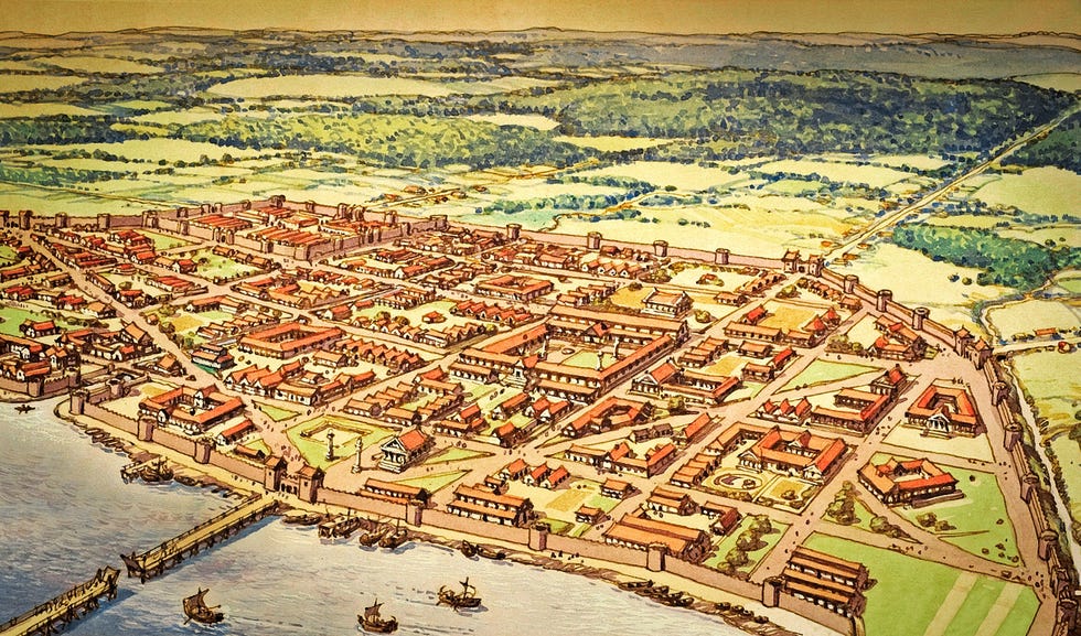 Londinium herstelt zichDe havenstad Londinium herstelde zich en werd na de aanval van Boudica weer opgebouwd nu met een verdedigings muur Volgens historici ging deze weder opbouw opmerkelijk snel