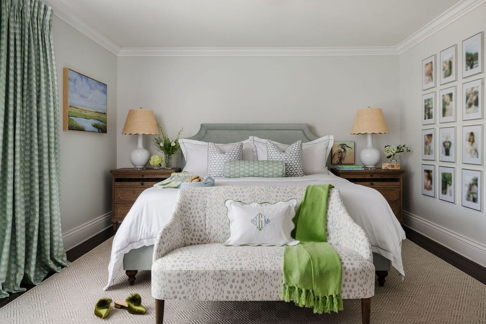 cozy and elegantly decorated bedroom with a bed and seating area