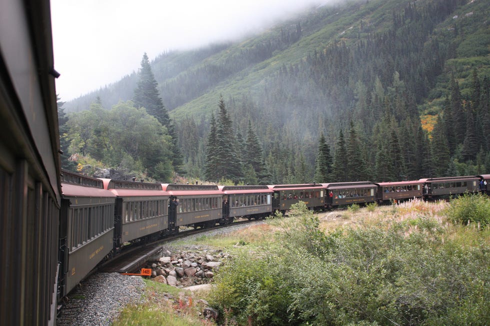 Nature, Mode of transport, Transport, Railway, Rolling stock, Track, Mountainous landforms, Highland, Leaf, Train, 