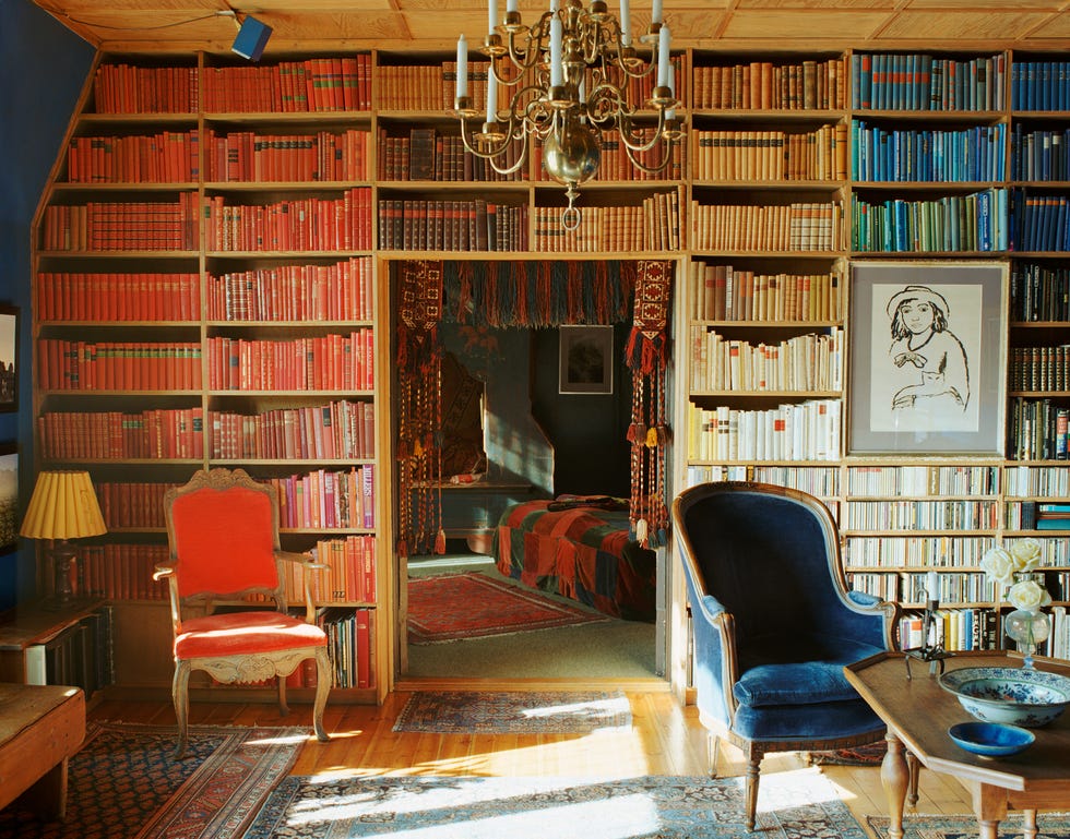 Library with Books Arranged by Color