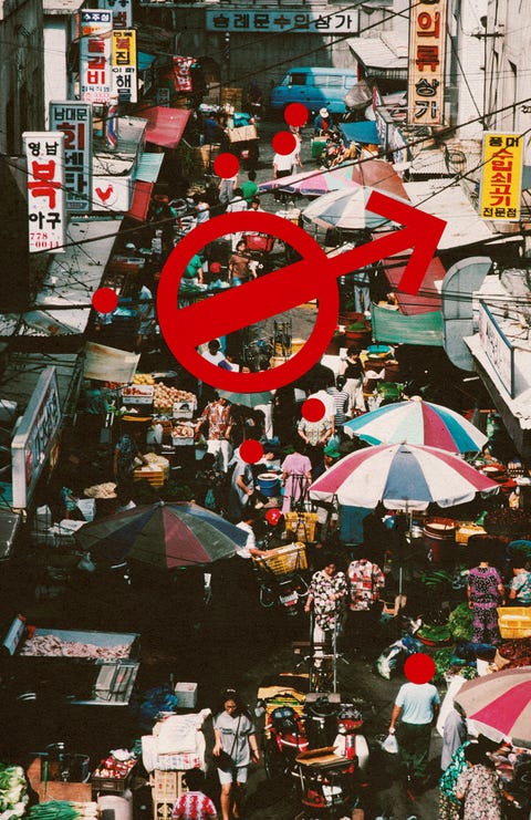 bustling market scene with various stalls and shoppers