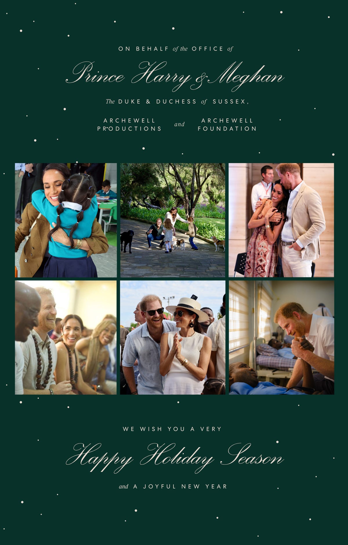 holiday card featuring various images related to charitable activities