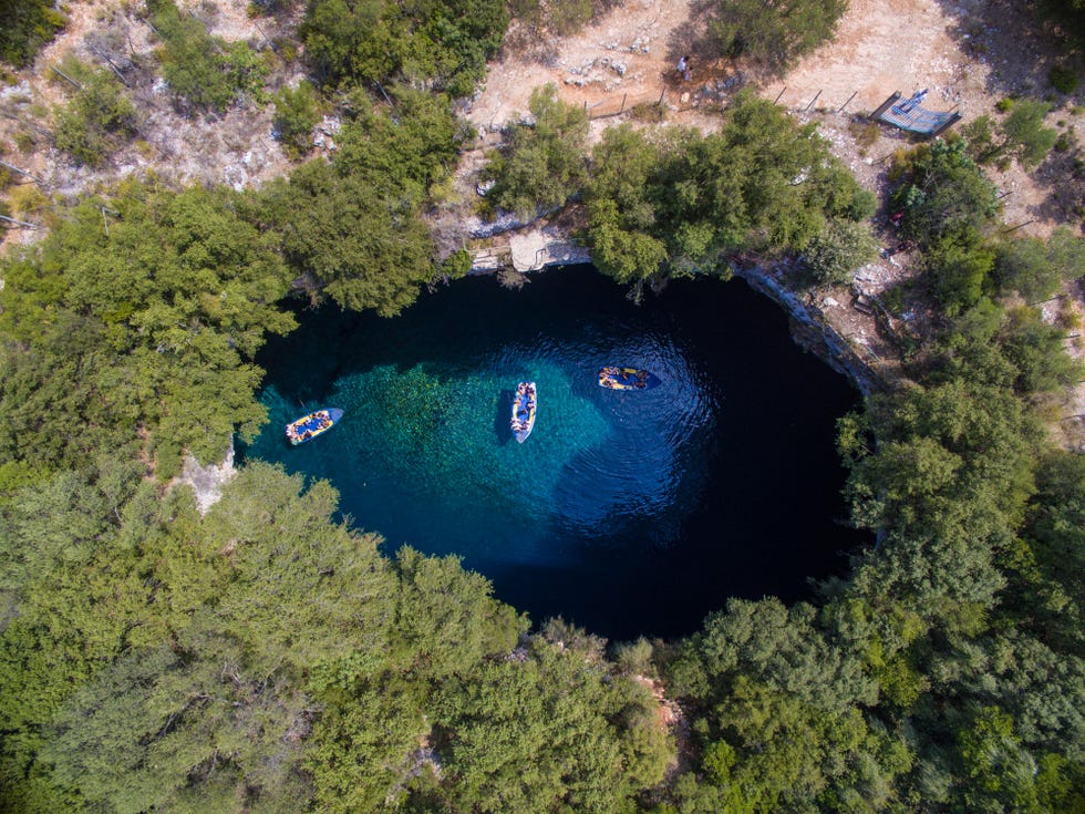 Famous Melissani cave with a lake in Kefalonia island, Greece