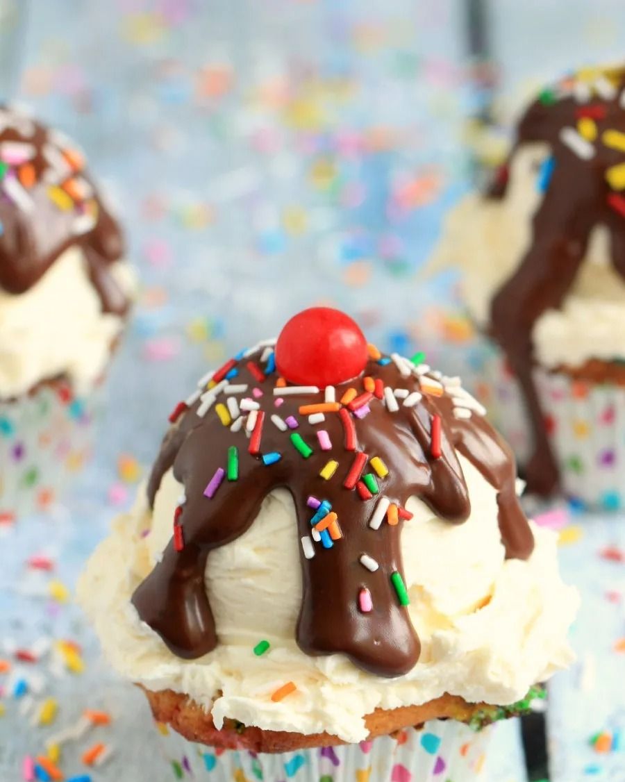 ice cream sundae cupcakes with cherry on top