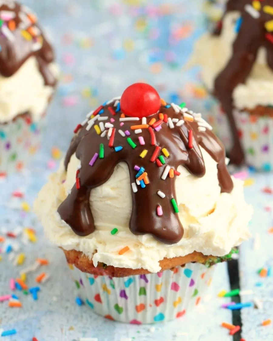 ice cream sundae cupcakes with cherry on top