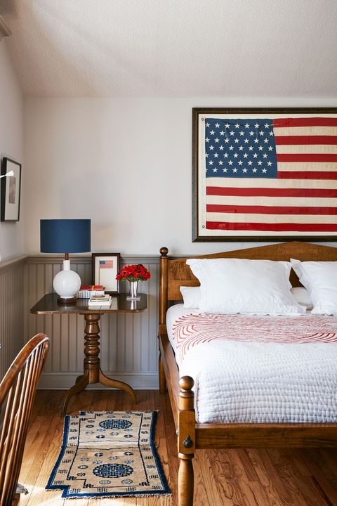 patriotic bedroom decor with framed american flag