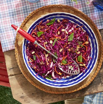 4th of july red cabbage slaw with peanuts, dates, and mint